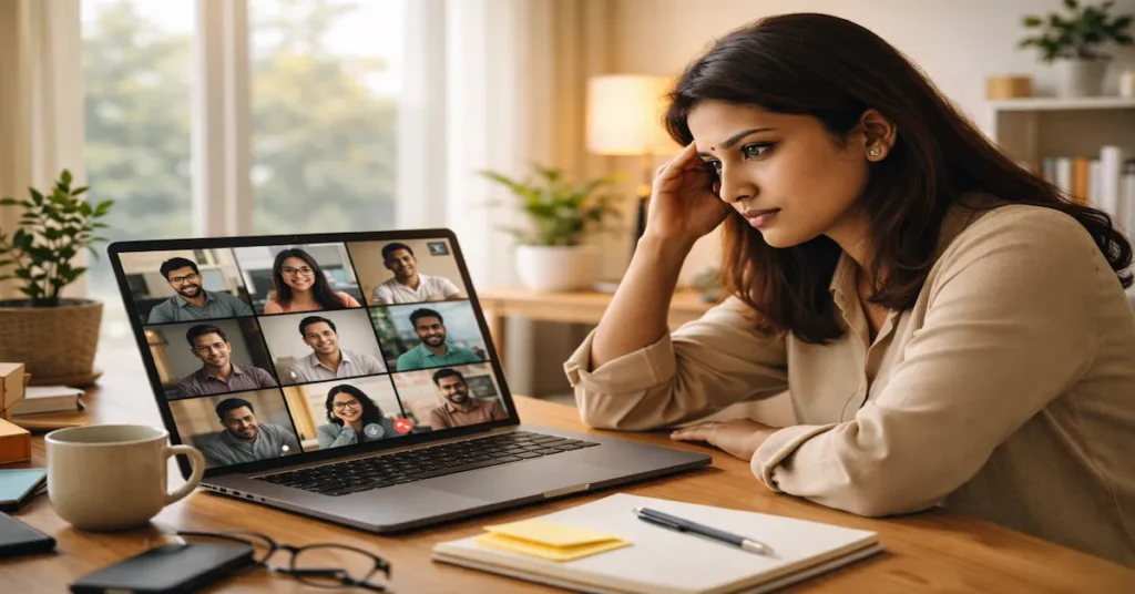 Indian manager on a video call leading a distributed remote team - seven common mistakes remote managers make in India