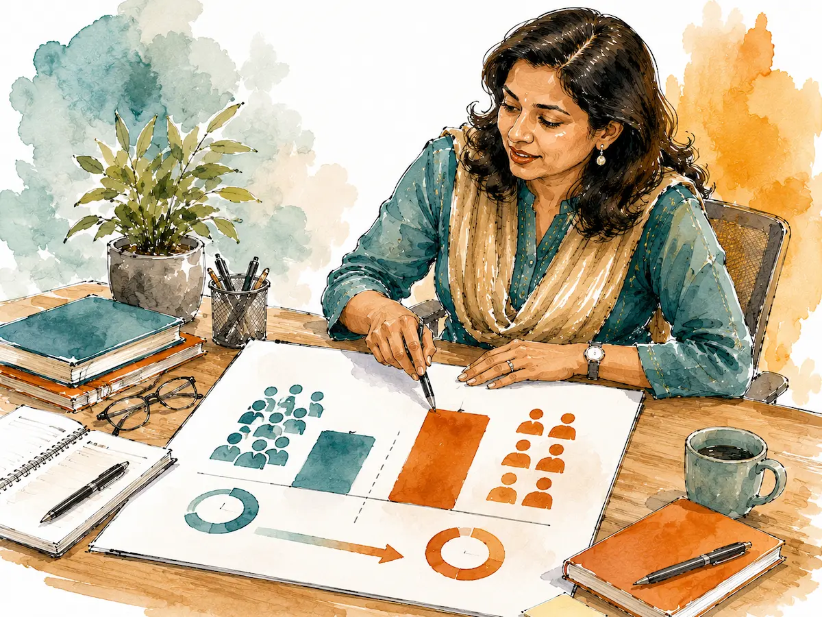 Leadership training vendor scorecard comparing behaviour change metrics with attendance, watercolor illustration