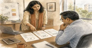 HR head reviewing leadership development programme cost quotes in an Indian office
